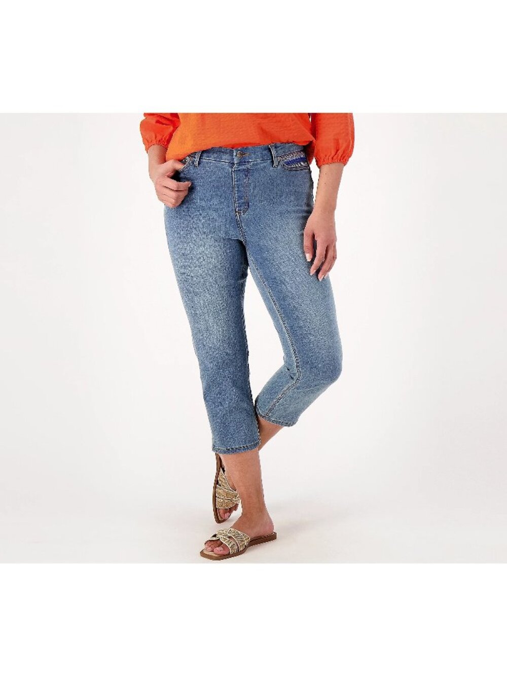 Denim & Co Canyon Retreat Crop Jean Size 8 Embroidered Pocket Denim Indigo NEW